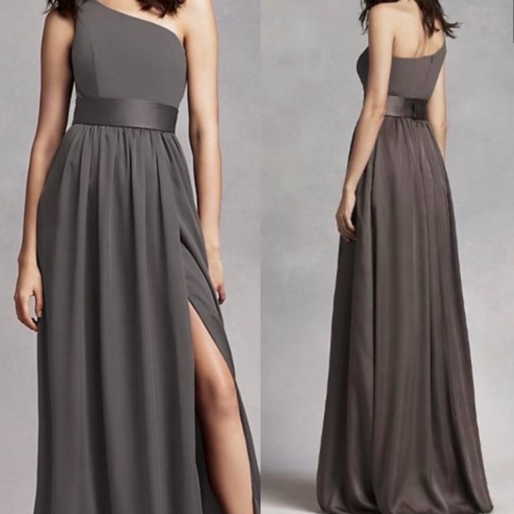 Worn only once! White by Vera Wang One-Shoulder Bridesmaid Dress with pockets.